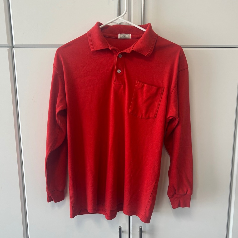 Vintage Nike Long Sleeve Polo Shirt Red Pocket 90s Mens Medium White Tag
